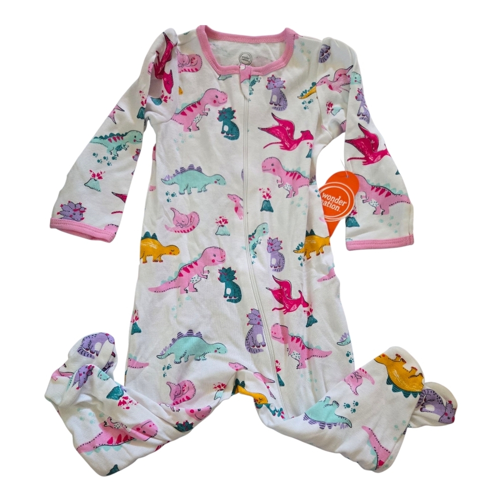 Wonder Nation Pink Trim Dinosaur Sleepwear Pajama - 6-9 Mos NWT